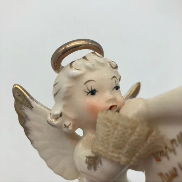 Vintage Ceramic ART Japan Spaghetti Happy New Year January Angel Figurine
